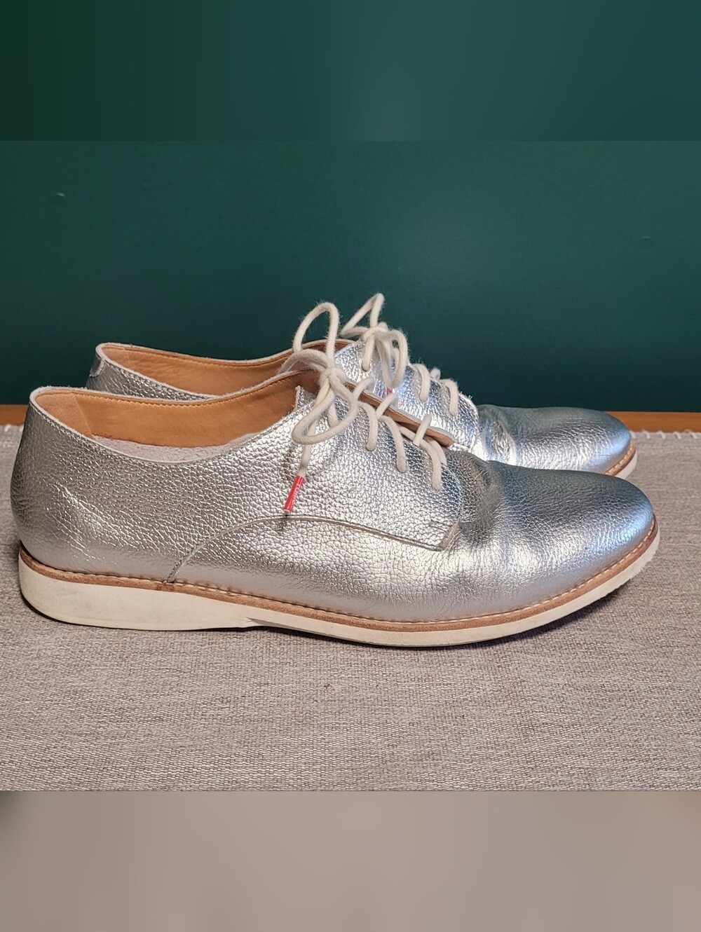 Silver Metallic Lace-Up Derby Shoes